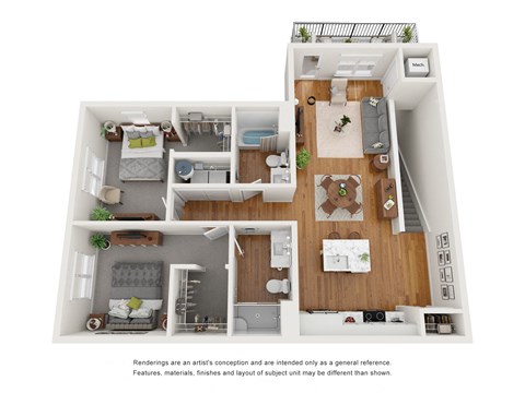 Floor plan for 2 beds, 2 baths, 1199 sqft
